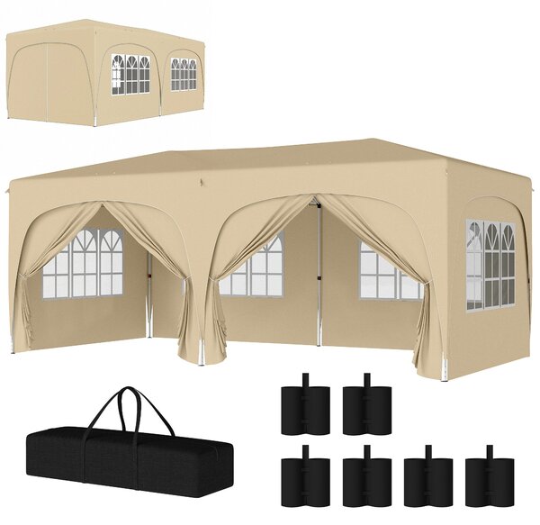 Pavilon Outsunny přibližně 3x6m, voděodolný stabilní zimní stan s rychlým rozkladem a skládacím designem, UV ochrana 50+, skládací párty stan s 6 bočn