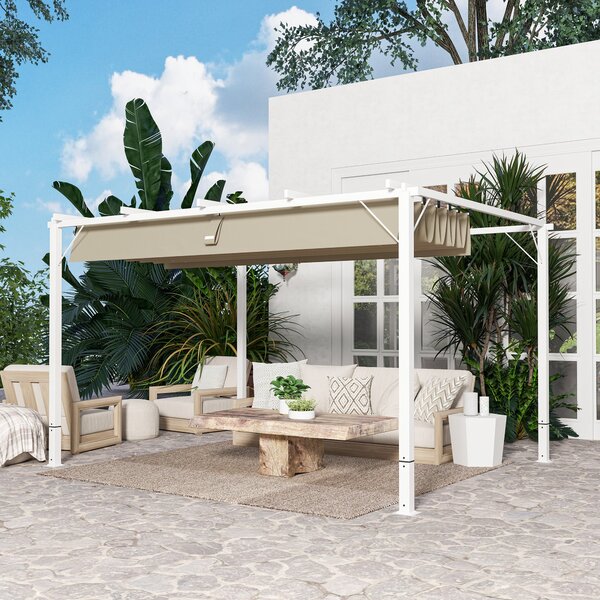 Outsunny Hliníková Zahradní Pergola 3 x 4 m Skládací Pavilon, Zahradní Altán, Vysoce hustá Polyesterová Střecha 180g/m², Ochrana proti slunci UPF30+