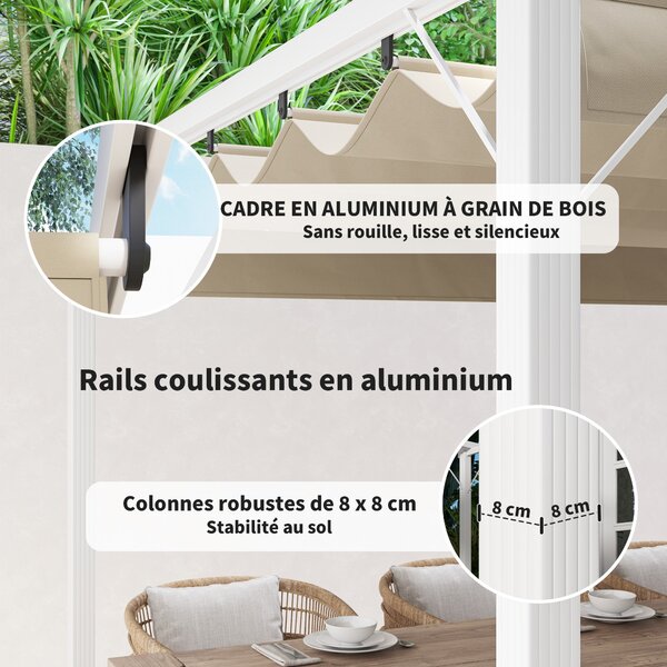 Outsunny Hliníková Zahradní Pergola 3 x 4 m Skládací Pavilon, Zahradní Altán, Vysoce hustá Polyesterová Střecha 180g/m², Ochrana proti slunci UPF30+