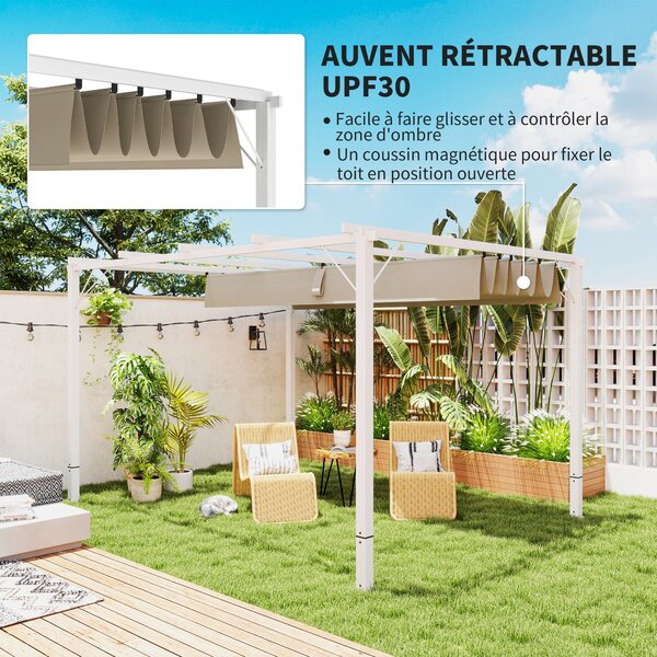Outsunny Hliníková Zahradní Pergola 3 x 4 m Skládací Pavilon, Zahradní Altán, Vysoce hustá Polyesterová Střecha 180g/m², Ochrana proti slunci UPF30+