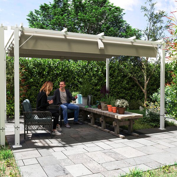 Outsunny Hliníková Zahradní Pergola 3 x 4 m Skládací Pavilon, Zahradní Altán, Vysoce hustá Polyesterová Střecha 180g/m², Ochrana proti slunci UPF30+