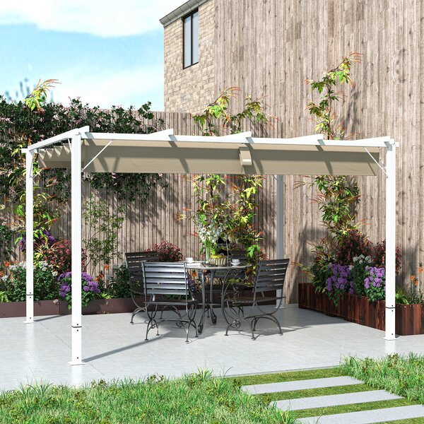 Outsunny Hliníková Zahradní Pergola 3 x 4 m Skládací Pavilon, Zahradní Altán, Vysoce hustá Polyesterová Střecha 180g/m², Ochrana proti slunci UPF30+