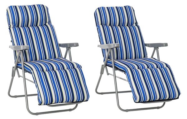 Outsunny Sada slunečních lehátek s polstrováním, skládací sluneční postel, 5polohová nastavitelná opěrka, zahradní lehátko, zahradní nábytek, ocel, po