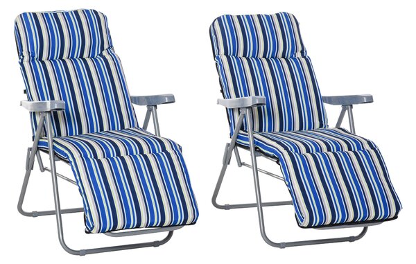 Outsunny Sada slunečních lehátek s polstrováním, skládací sluneční postel, 5polohová nastavitelná opěrka, zahradní lehátko, zahradní nábytek, ocel, po