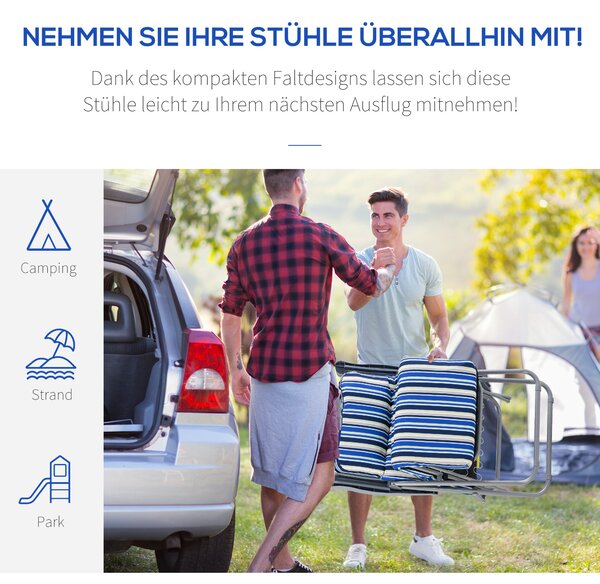 Outsunny Sada slunečních lehátek s polstrováním, skládací sluneční postel, 5polohová nastavitelná opěrka, zahradní lehátko, zahradní nábytek, ocel, po