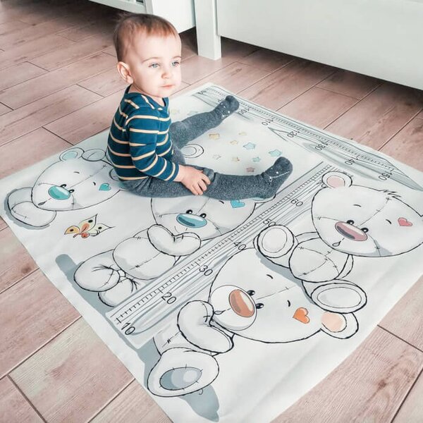 INSPIO-textilní přelepitelná samolepka - Dětský metr na zeď - Plyšoví medvídci