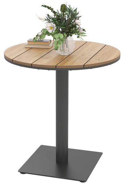 Outsunny Zahradní Stůl Ø70 cm, Odolný Kulatý Balkonový Stůl se Špalíkovým Designem, Ocelový Stůl na Jídlo Venku, Vedlejší Stůl na Kempování, Terasový