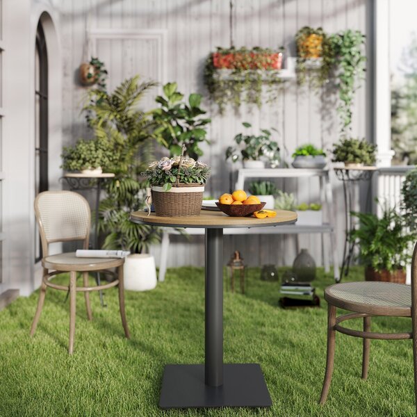 Outsunny Zahradní Stůl Ø70 cm, Odolný Kulatý Balkonový Stůl se Špalíkovým Designem, Ocelový Stůl na Jídlo Venku, Vedlejší Stůl na Kempování, Terasový