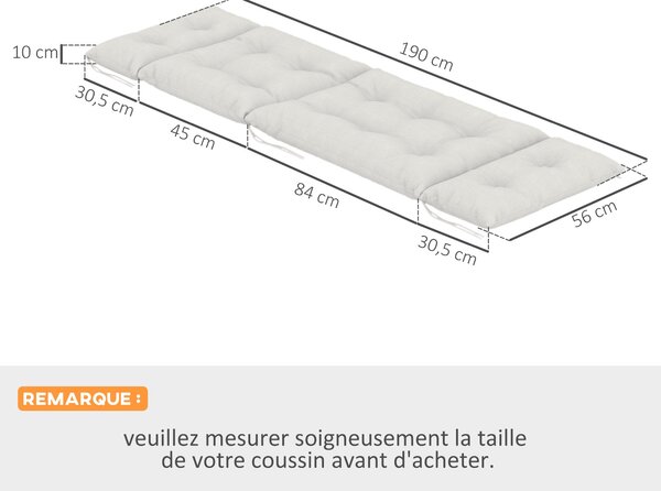 Outsunny Sada 2 Podložek na Lehátka - Silné, Pohodlné a Polstrované - Podložka s 6 Upevněními, 190 x 56 x 10 cm, Světle Šedá | Aosom