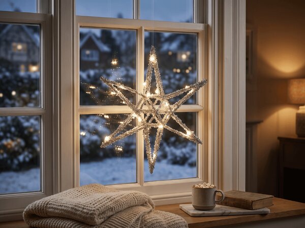 Vánoční hvězda STARLIGHT s LED osvětlením 30 cm, stříbrná