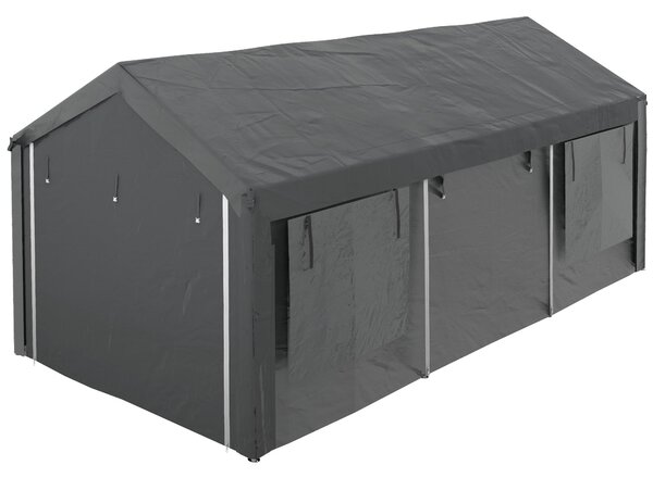 Outsunny Carport, přibližně 6 x 3 m party stan, nastavitelná výška garáže pro auto, přístřešek s 4 síťovanými okny a 4 dveřmi, pro auto a dodávku, oce
