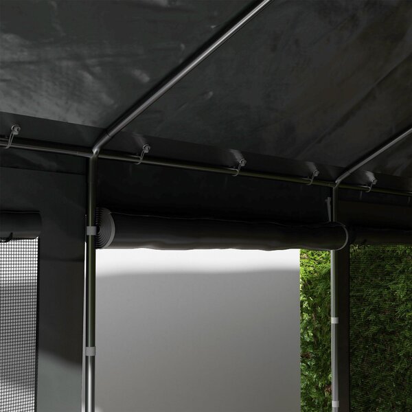 Outsunny Carport, přibližně 6 x 3 m party stan, nastavitelná výška garáže pro auto, přístřešek s 4 síťovanými okny a 4 dveřmi, pro auto a dodávku, oce