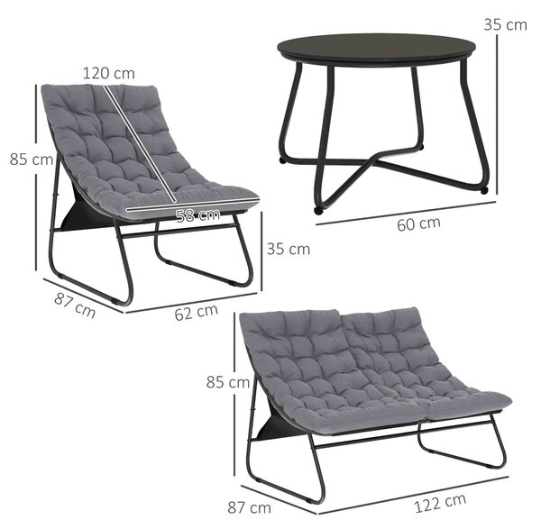 Sada zahradního nábytku Outsunny pro 4 osoby, weatherproof sedací souprava na balkon s dvoumístnou pohovkou, křeslem a stolečkem, venkovní sezení, kov