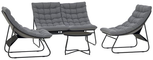 Sada zahradního nábytku Outsunny pro 4 osoby, weatherproof sedací souprava na balkon s dvoumístnou pohovkou, křeslem a stolečkem, venkovní sezení, kov