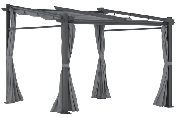 Pergola s terasovou střechou Outsunny, přibližně 3x3m, kryt terasy, zahradní pavilon, hliníková konstrukce, montáž na stěnu, pergola se skládací střec
