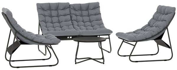 Sada zahradního nábytku Outsunny pro 4 osoby, weatherproof sedací souprava na balkon s dvoumístnou pohovkou, křeslem a stolečkem, venkovní sezení, kov