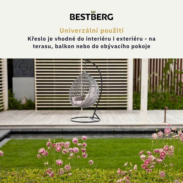 Závěsné křeslo BestBerg BBHC-45GY / ratan / černá/šedá