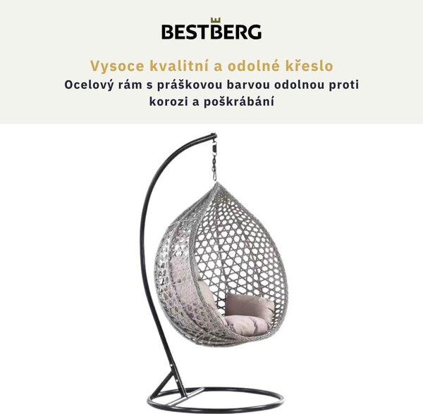 Závěsné křeslo BestBerg BBHC-45GY / ratan / černá/šedá