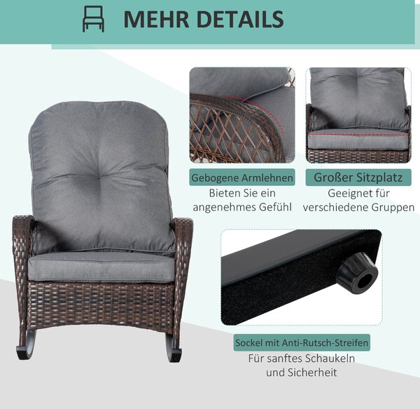Outsunny Poly Rattan Houpací Křeslo s Polštáři, Zahradní Křeslo, Lounge Nábytek, Hnědé 75 x 98 x 91 cm | Aosom