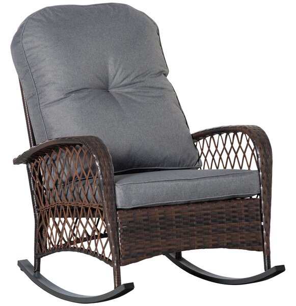 Outsunny Poly Rattan Houpací Křeslo s Polštáři, Zahradní Křeslo, Lounge Nábytek, Hnědé 75 x 98 x 91 cm | Aosom