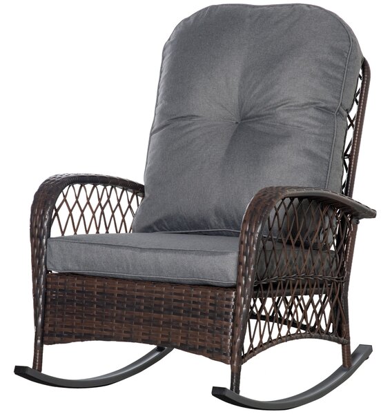 Outsunny Poly Rattan Houpací Křeslo s Polštáři, Zahradní Křeslo, Lounge Nábytek, Hnědé 75 x 98 x 91 cm | Aosom