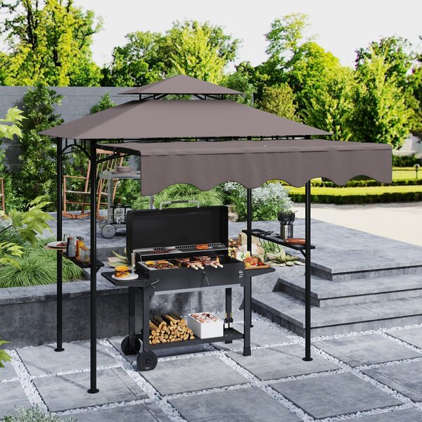 Outsunny Grilovací Altán 242x149x248 cm voděodolný, nehořlavý s dvouvrstvou střechou a bočními regály, UV 30+ zahradní pavilon, BBQ altán | Aosom
