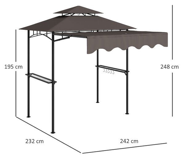 Outsunny Grilovací Altán 242x149x248 cm voděodolný, nehořlavý s dvouvrstvou střechou a bočními regály, UV 30+ zahradní pavilon, BBQ altán | Aosom