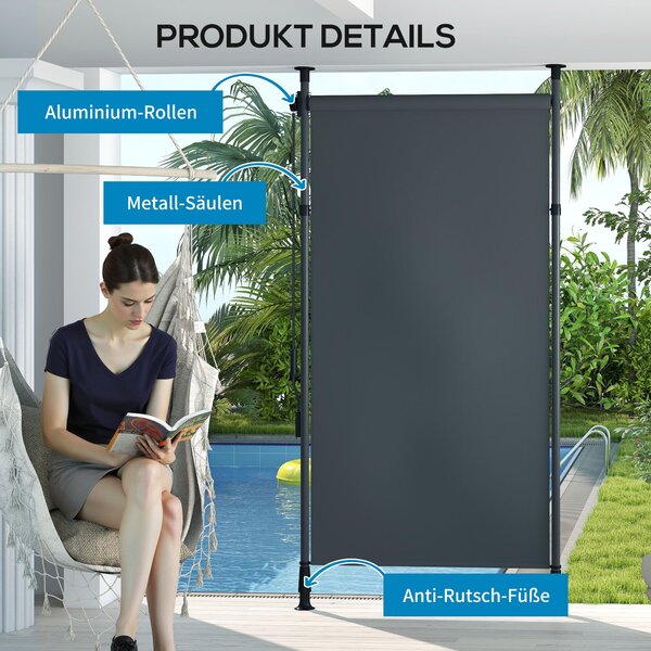 Vertikální markýza Outsunny 150 x 220-310 cm - Sklopná markýza s klikou pro ochranu před sluncem a větrem - Externí roleta pro balkon, terasu a zahrad