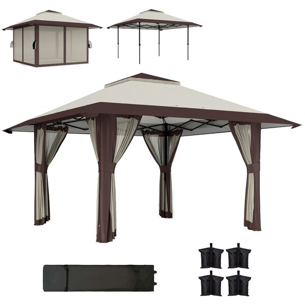 Pavilon Outsunny 4x4m Vodotěsný S Nastavitelnou Výškou Se Záclonami UV 50+ Skládací Party Stan S Nosným Vakem A Písky Na Zahradu Pavilon Na Kempování