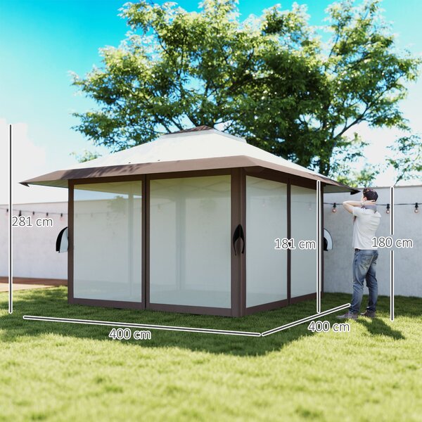 Pavilon Outsunny 4x4m Vodotěsný S Nastavitelnou Výškou Se Záclonami UV 50+ Skládací Party Stan S Nosným Vakem A Písky Na Zahradu Pavilon Na Kempování