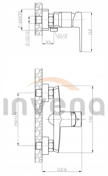 Invena Fira, nástěnná sprchová baterie, černá matná, INV-BN-71-004-V