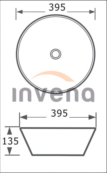 Invena Tinos, keramické umyvadlo na desku 39,5x39,5x13,5 cm, černá matná, INV-CE-43-005-C