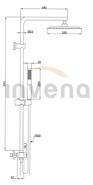 Invena Svart, termostatická sprchová baterie Trend se sprchovou sadou Svart 25x25 cm, černá matná, INV-AU-85-004-X