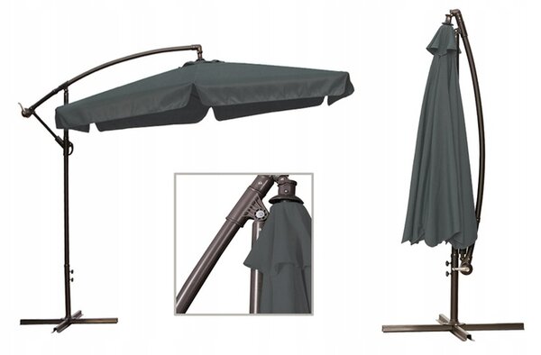 ShopJK ZAHRADNÍ SLUNEČNÍK 350 CM TMAVĚ ŠEDY
