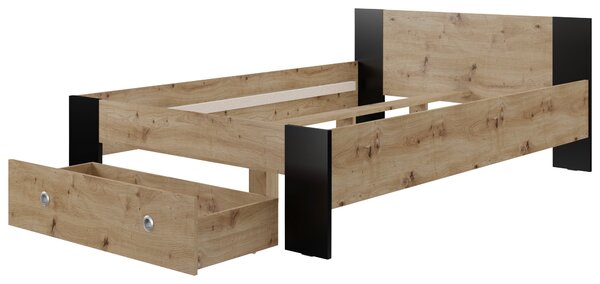 POSTEL, černá, dub artisan Carryhome - Jednolůžkové postele