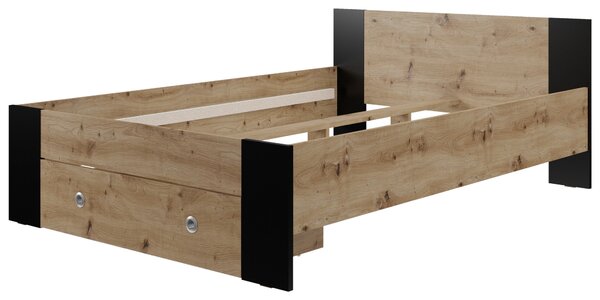 POSTEL, černá, dub artisan Carryhome - Jednolůžkové postele