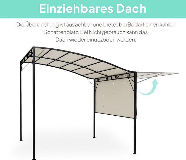 Outsunny Pergola Pavilon 3x2,5m Ocelový Voděodolný Slunečník s Nastavitelnou Střechou Montáž na Zeď Freestanding Zahradní Zastřešení pro Balkon Krémov