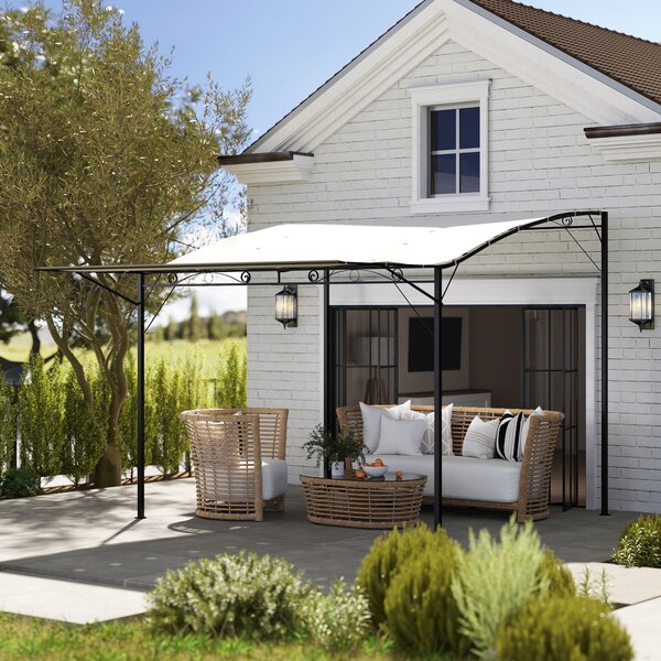 Outsunny Pergola Pavilon 3x2,5m Ocelový Voděodolný Slunečník s Nastavitelnou Střechou Montáž na Zeď Freestanding Zahradní Zastřešení pro Balkon Krémov