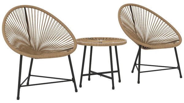 Outsunny Sada zahradního nábytku z poly rattan, venkovní lounge nábytek na balkon pro 2 osoby, 3-dílná sedací souprava se 2 židlemi a stolem, odolný z