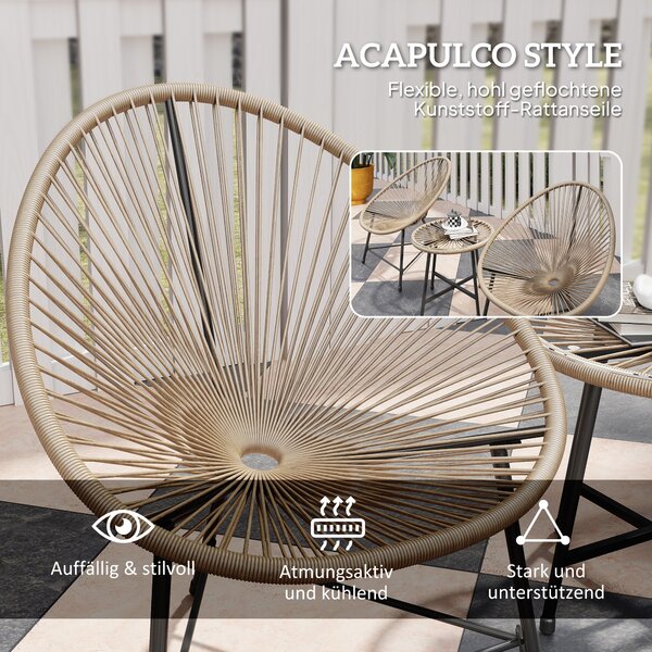 Outsunny Sada zahradního nábytku z poly rattan, venkovní lounge nábytek na balkon pro 2 osoby, 3-dílná sedací souprava se 2 židlemi a stolem, odolný z