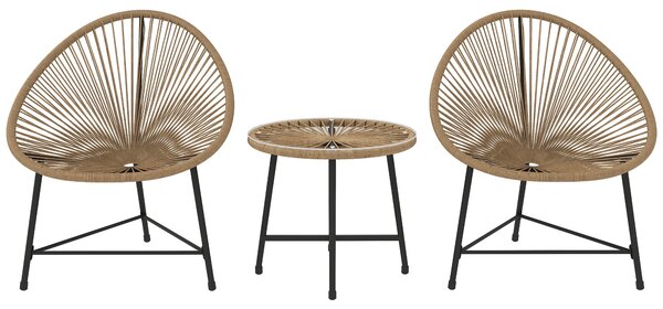 Outsunny Sada zahradního nábytku z poly rattan, venkovní lounge nábytek na balkon pro 2 osoby, 3-dílná sedací souprava se 2 židlemi a stolem, odolný z