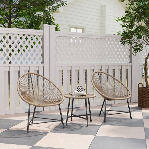 Outsunny Sada zahradního nábytku z poly rattan, venkovní lounge nábytek na balkon pro 2 osoby, 3-dílná sedací souprava se 2 židlemi a stolem, odolný z