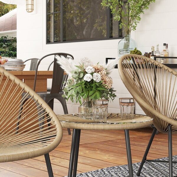 Outsunny Sada zahradního nábytku z poly rattan, venkovní lounge nábytek na balkon pro 2 osoby, 3-dílná sedací souprava se 2 židlemi a stolem, odolný z