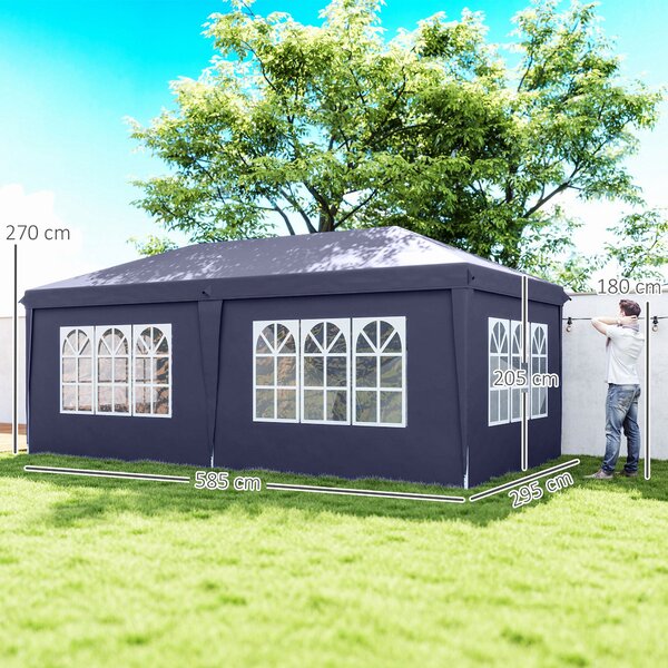 Outsunny Pavilon 6x3m Stabilní Zimní Přístřešek pro Zahradu, Party Stan s Bočními Panely a Okny, Dveřmi, Taškou pro Kempování a Zahradní Festival, Mod