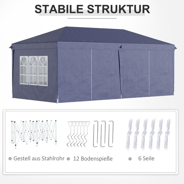 Outsunny Pavilon 6x3m Stabilní Zimní Přístřešek pro Zahradu, Party Stan s Bočními Panely a Okny, Dveřmi, Taškou pro Kempování a Zahradní Festival, Mod
