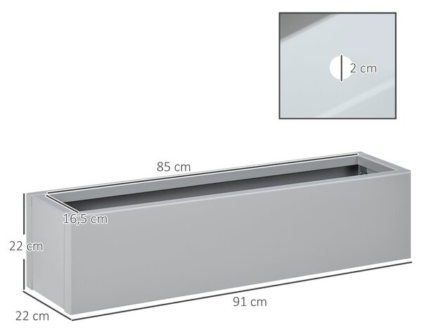 Outsunny Květinový Box, Herbový Truhlík s Odkapávacím Otvorem, Ocelový Květináč pro Balkon a Terasu, Šedý, 91 x 22 x 22cm | Aosom