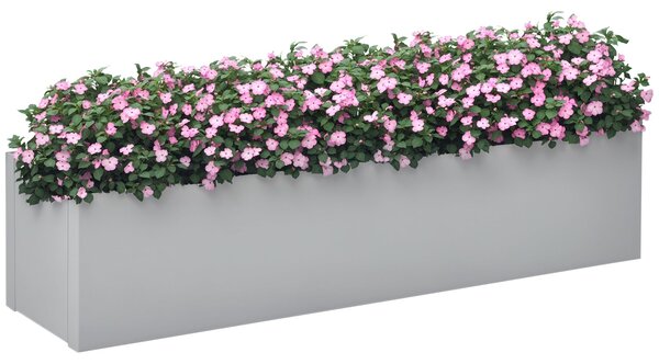Outsunny Květinový Box, Herbový Truhlík s Odkapávacím Otvorem, Ocelový Květináč pro Balkon a Terasu, Šedý, 91 x 22 x 22cm | Aosom