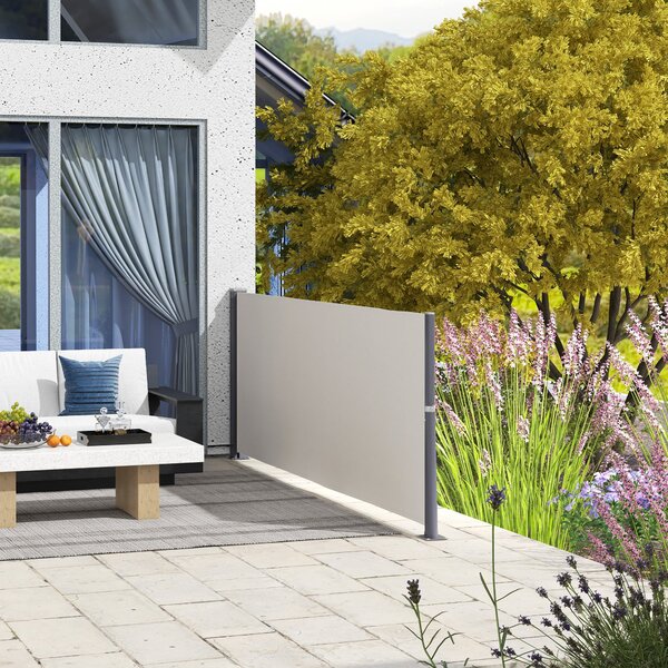 Zásuvná boční markýza Outsunny s privacy screen, ocelová skříňka, vodotěsná boční markýza, ochrana proti větru a slunci 300 x 100 cm pro balkon, teras