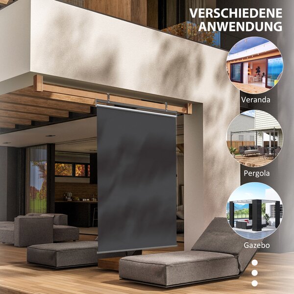 Vertikální sluneční clona Outsunny pro balkon s ochranou proti slunci, 124 x 222 cm, balkonová roleta s háčky, clona pro pavilon, pergolu, polyester