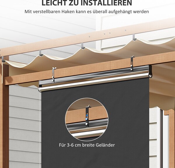 Vertikální sluneční clona Outsunny pro balkon s ochranou proti slunci, 124 x 222 cm, balkonová roleta s háčky, clona pro pavilon, pergolu, polyester